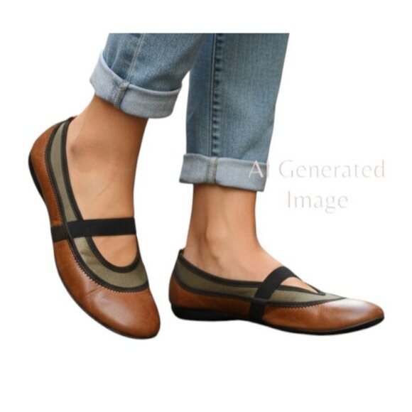 Sesto Meucci Brown Leather Gold Tone Metallic Mesh Mary Jane Ballet Flats Sz 8 N - Picture 1 of 16